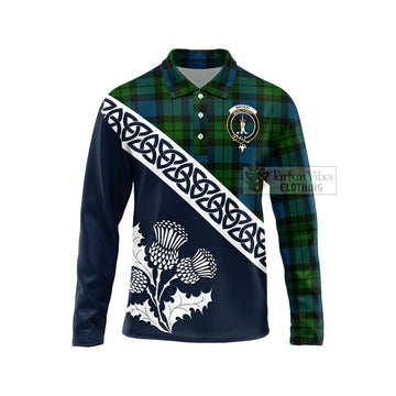 MacKay (McKay) Tartan Long Sleeve Polo Shirt Featuring Thistle and Scotland Map