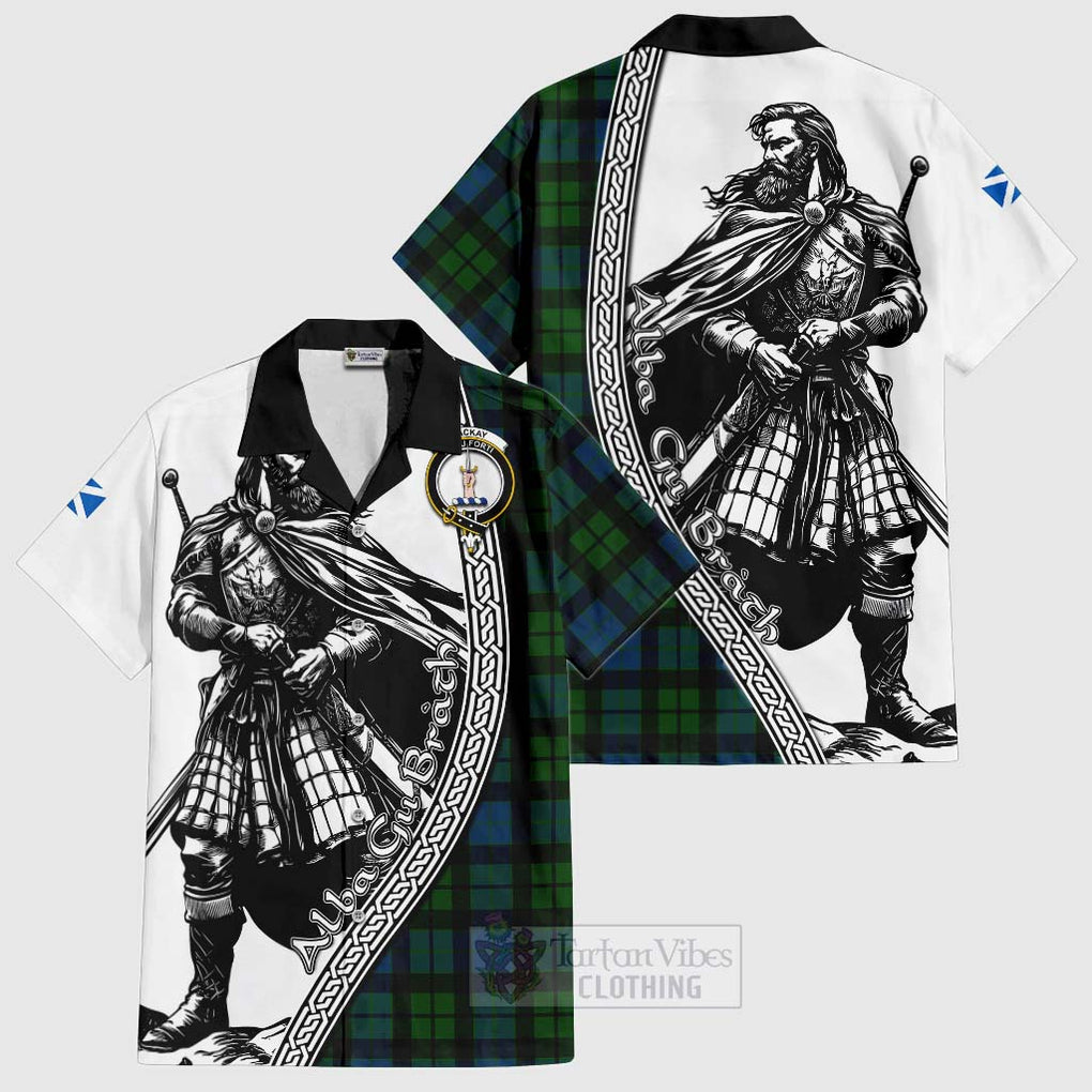 Tartan Vibes Clothing MacKay (McKay) Tartan Clan Crest Short Sleeve Button Shirt with Highlander Warrior Celtic Style