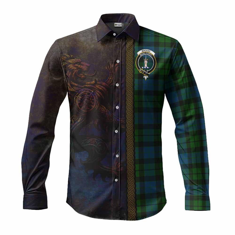 MacKay (McKay) Tartan Family Crest Long Sleeve Button Shirt Alba Gu Brath Be Brave Lion Ancient Style Men's Shirt S - Tartan Vibes Clothing
