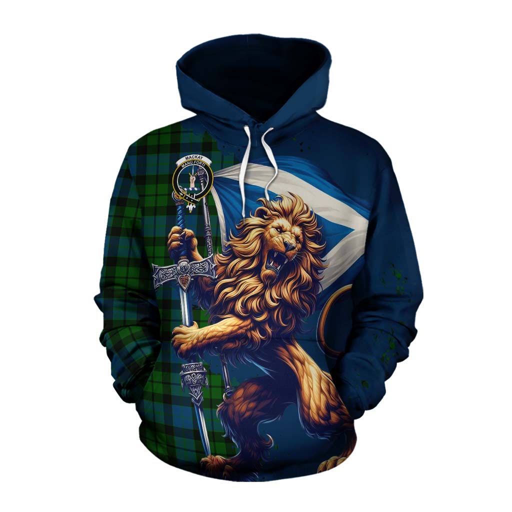 Tartan Vibes Clothing MacKay (McKay) Tartan Family Crest Cotton Hoodie with Scottish Majestic Lion