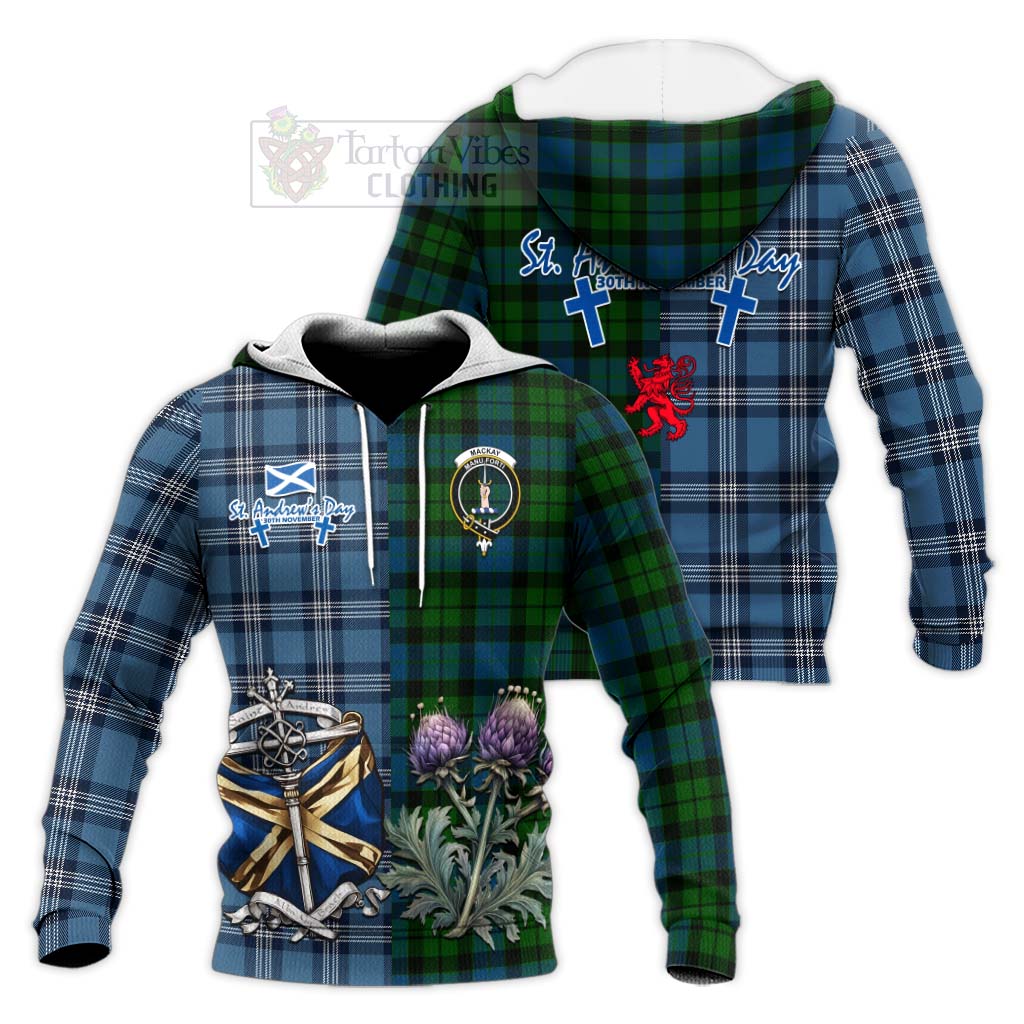 Tartan Vibes Clothing MacKay (McKay) Tartan Knitted Hoodie Happy St. Andrew's Day Half Tartan Style