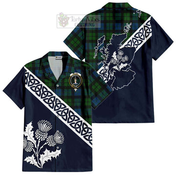 MacKay (McKay) Tartan Short Sleeve Button Shirt Featuring Thistle and Scotland Map