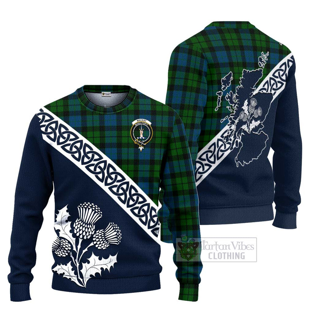 Tartan Vibes Clothing MacKay (McKay) Tartan Knitted Sweater Featuring Thistle and Scotland Map