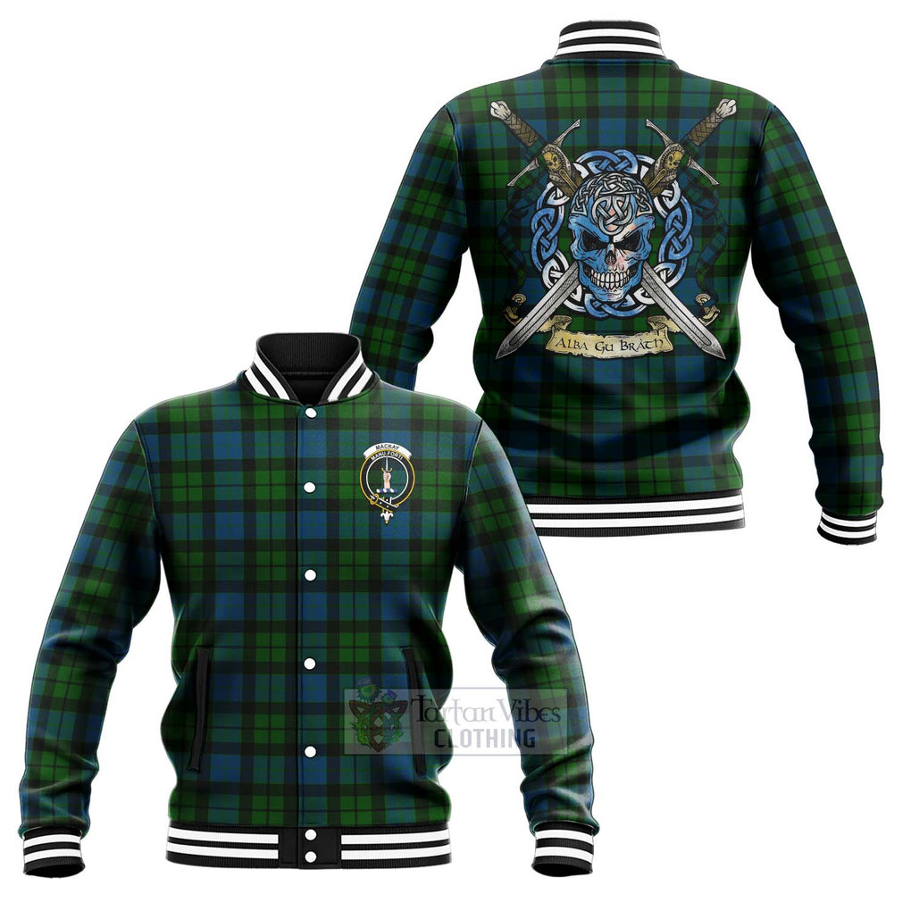 Tartan Vibes Clothing MacKay (McKay) Tartan Baseball Jacket with Family Crest Celtic Skull Style