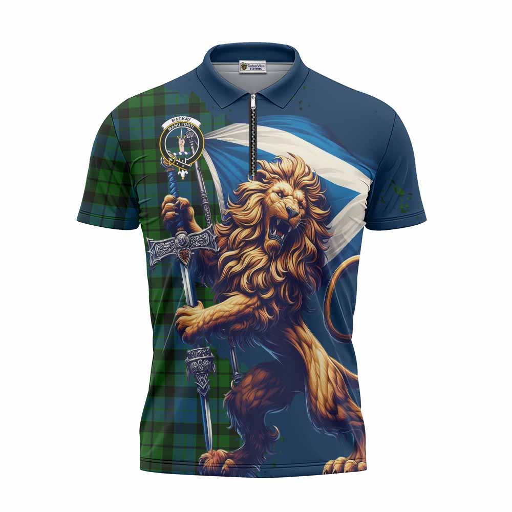 Tartan Vibes Clothing MacKay (McKay) Tartan Family Crest Zipper Polo Shirt with Scottish Majestic Lion