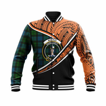 MacKay (McKay) Crest Tartan Baseball Jacket with Polynesian Vibes Style - Orange Version