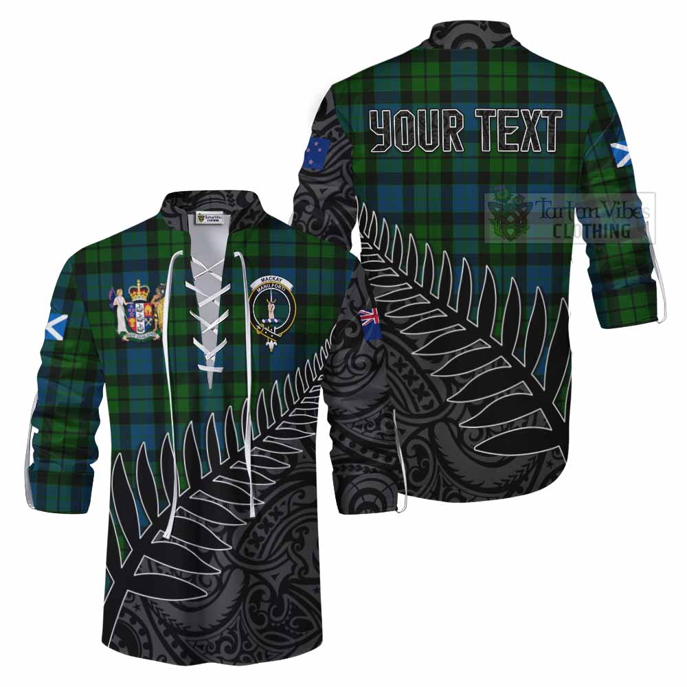 Tartan Vibes Clothing MacKay (McKay) Crest Tartan Ghillie Kilt Shirt with New Zealand Silver Fern Half Style