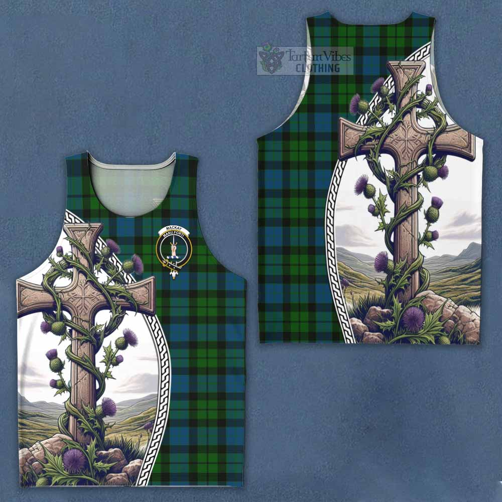 Tartan Vibes Clothing MacKay (McKay) Tartan Men's Tank Top with Family Crest and St. Andrew's Cross Accented by Thistle Vines