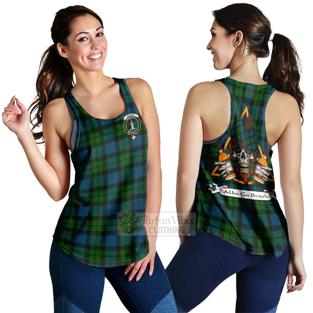 Tartan Vibes Clothing MacKay (McKay) Tartan Women's Racerback Tanks with Family Crest and Bearded Skull Holding Bottles of Whiskey