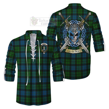 MacKay (McKay) Tartan Ghillie Kilt Shirt with Family Crest Celtic Skull Style