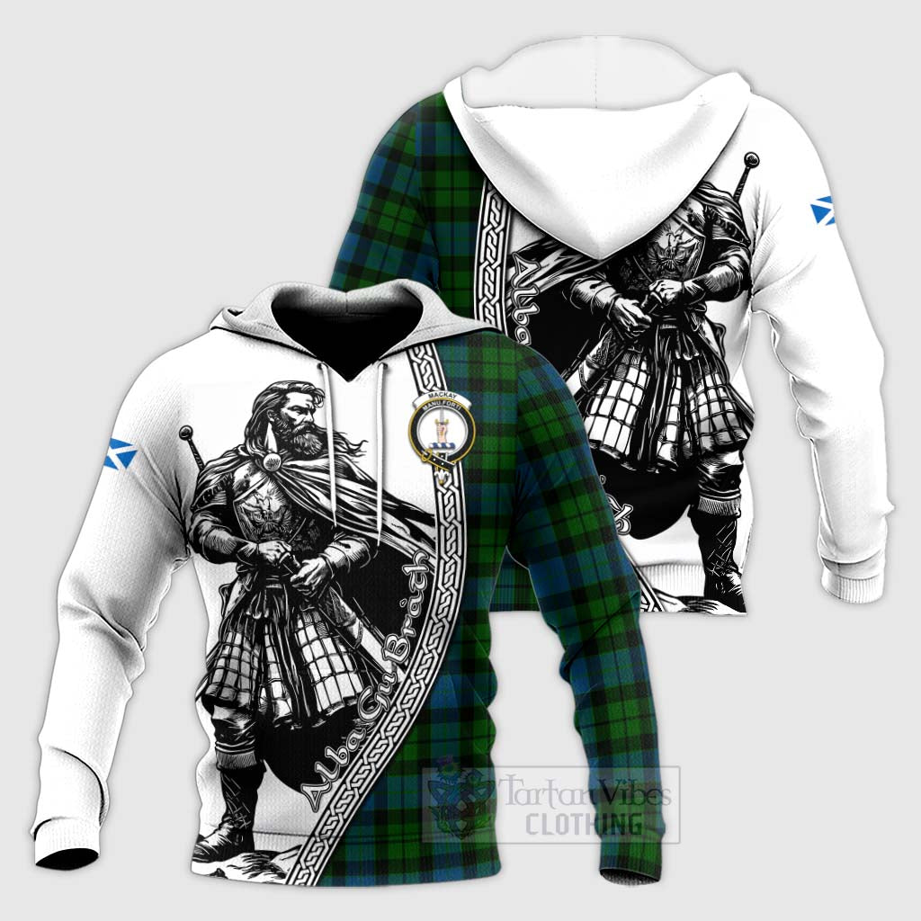 Tartan Vibes Clothing MacKay (McKay) Tartan Clan Crest Knitted Hoodie with Highlander Warrior Celtic Style