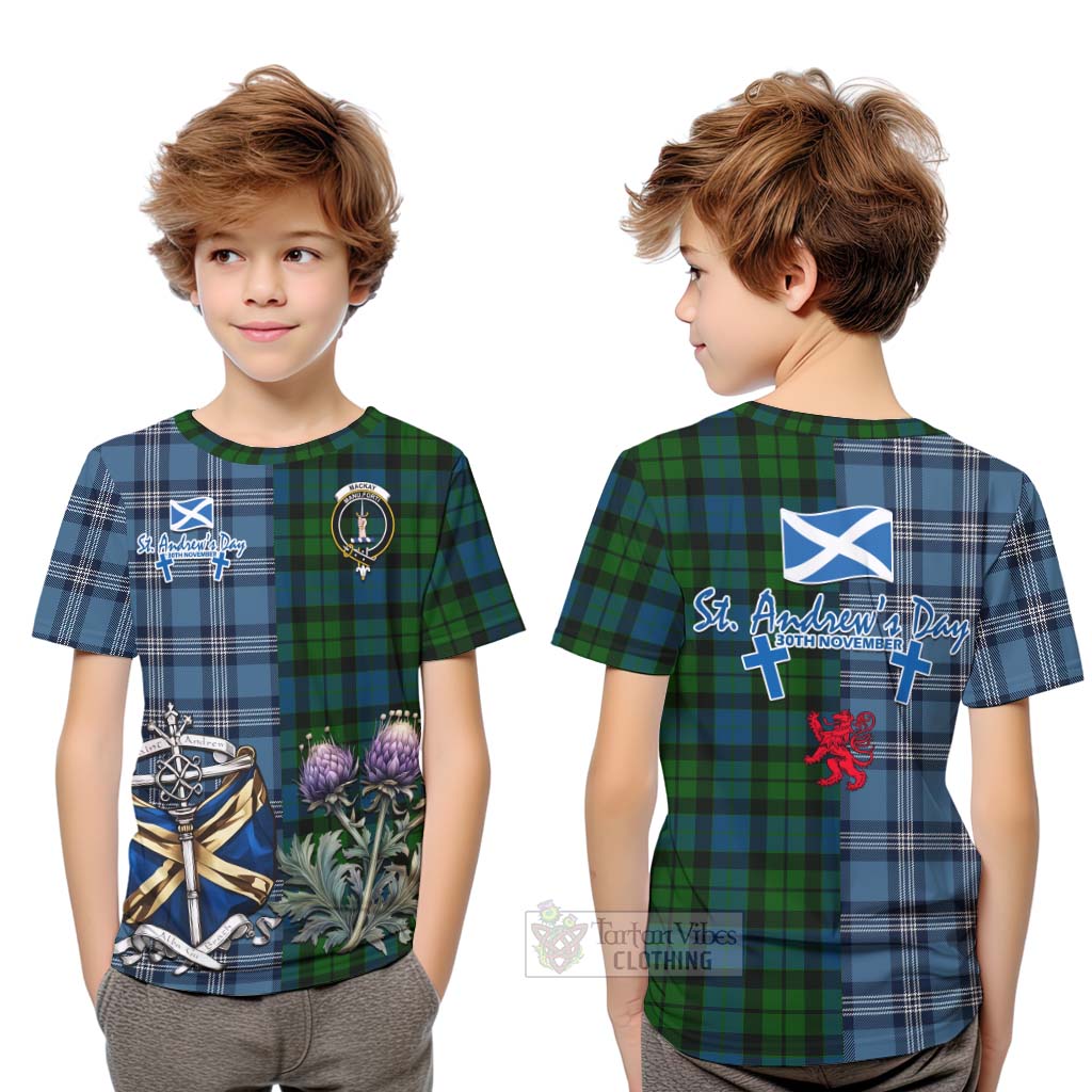 MacKay (McKay) Tartan Kid T-Shirt Happy St. Andrew's Day Half Tartan Style Youth XL Size14 - Tartan Vibes Clothing