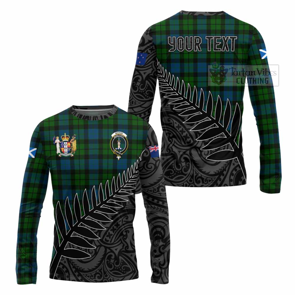 Tartan Vibes Clothing MacKay (McKay) Crest Tartan Long Sleeve T-Shirt with New Zealand Silver Fern Half Style