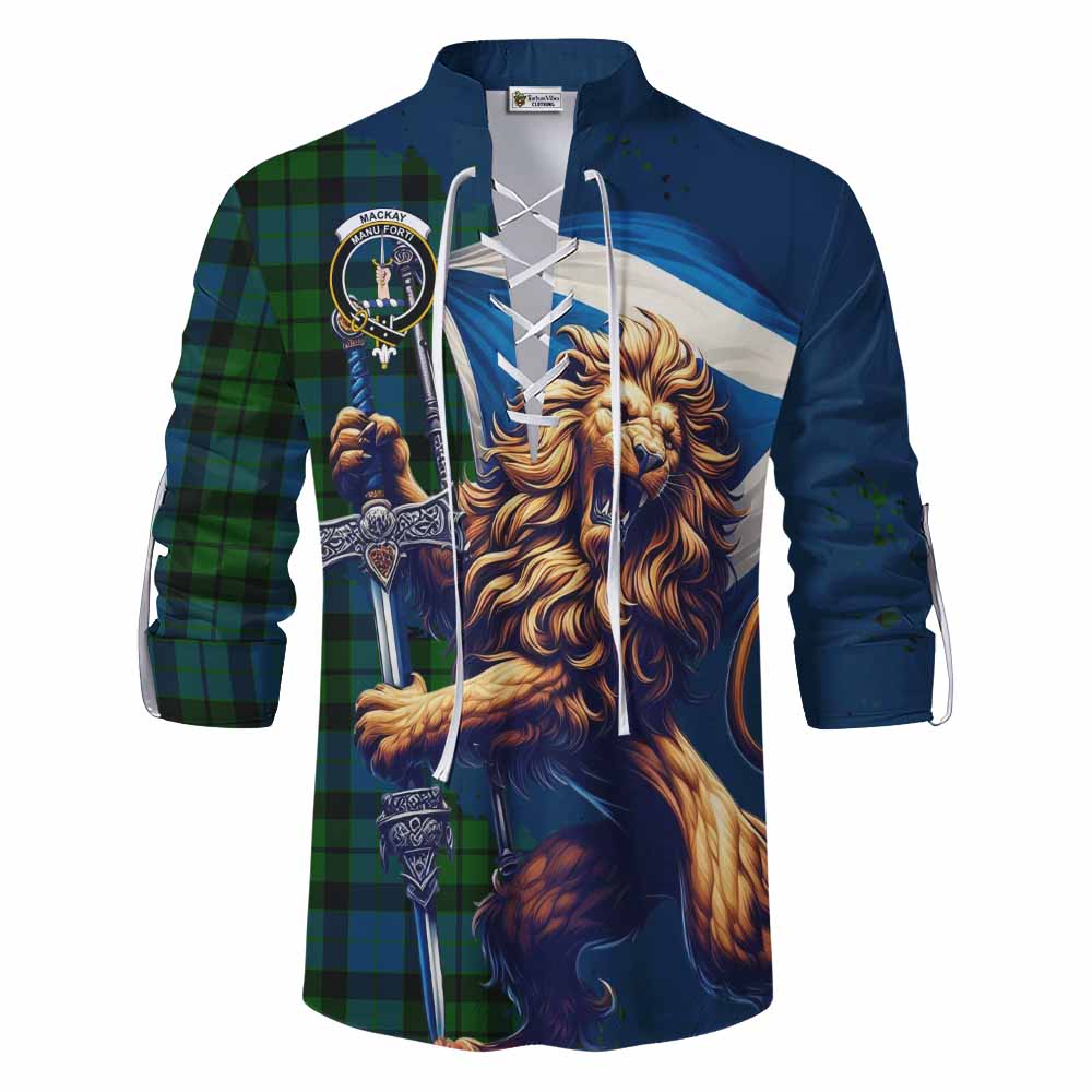 Tartan Vibes Clothing MacKay (McKay) Tartan Family Crest Ghillie Kilt Shirt with Scottish Majestic Lion