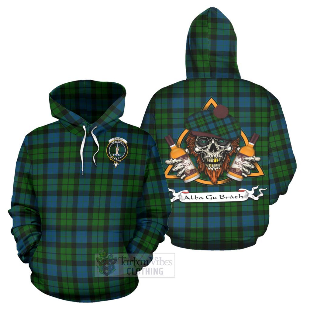 Tartan Vibes Clothing MacKay (McKay) Tartan Hoodie with Family Crest and Bearded Skull Holding Bottles of Whiskey