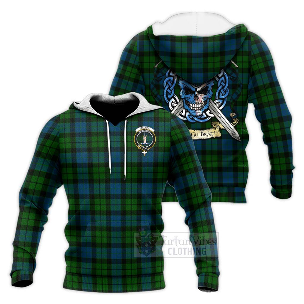 Tartan Vibes Clothing MacKay (McKay) Tartan Knitted Hoodie with Family Crest Celtic Skull Style