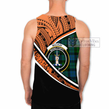 MacKay (McKay) Crest Tartan Men's Tank Top with Polynesian Vibes Style - Orange Version