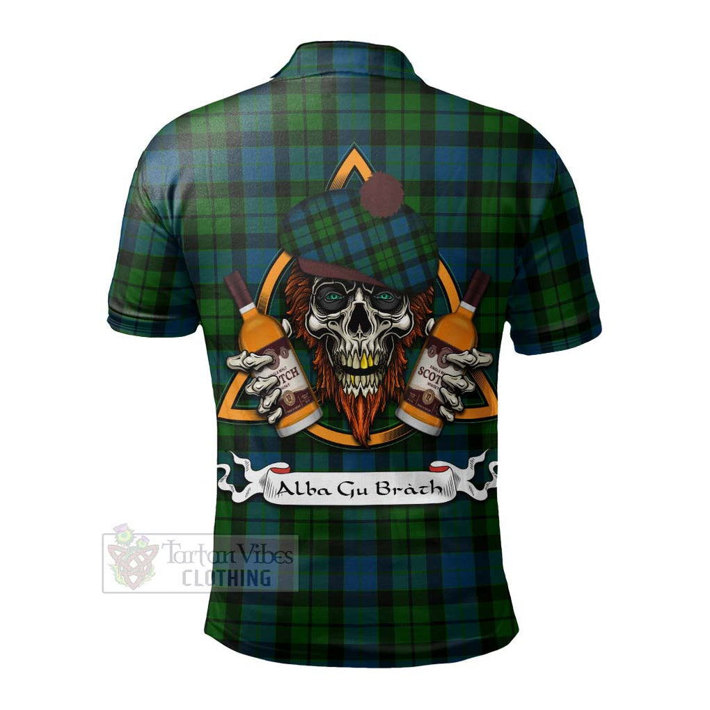 Tartan Vibes Clothing MacKay (McKay) Tartan Polo Shirt with Family Crest and Bearded Skull Holding Bottles of Whiskey