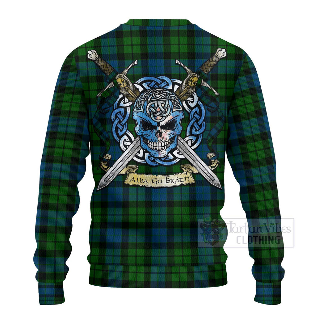 Tartan Vibes Clothing MacKay (McKay) Tartan Knitted Sweater with Family Crest Celtic Skull Style