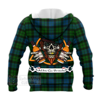 MacKay (McKay) Tartan Knitted Hoodie with Family Crest and Bearded Skull Holding Bottles of Whiskey