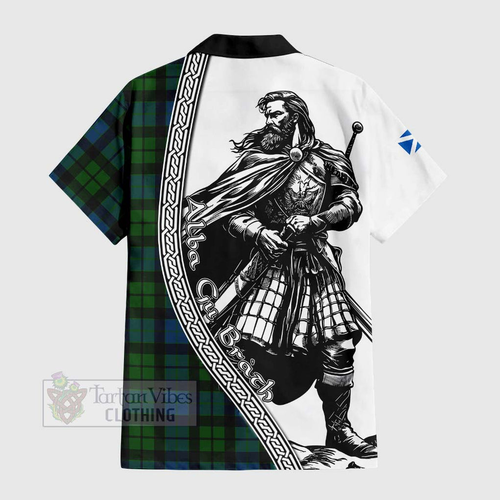 Tartan Vibes Clothing MacKay (McKay) Tartan Clan Crest Short Sleeve Button Shirt with Highlander Warrior Celtic Style