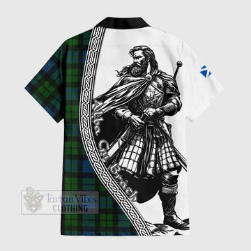 MacKay (McKay) Tartan Clan Crest Short Sleeve Button Shirt with Highlander Warrior Celtic Style