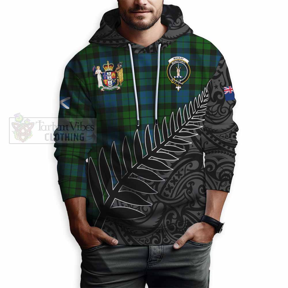 Tartan Vibes Clothing MacKay (McKay) Crest Tartan Hoodie with New Zealand Silver Fern Half Style