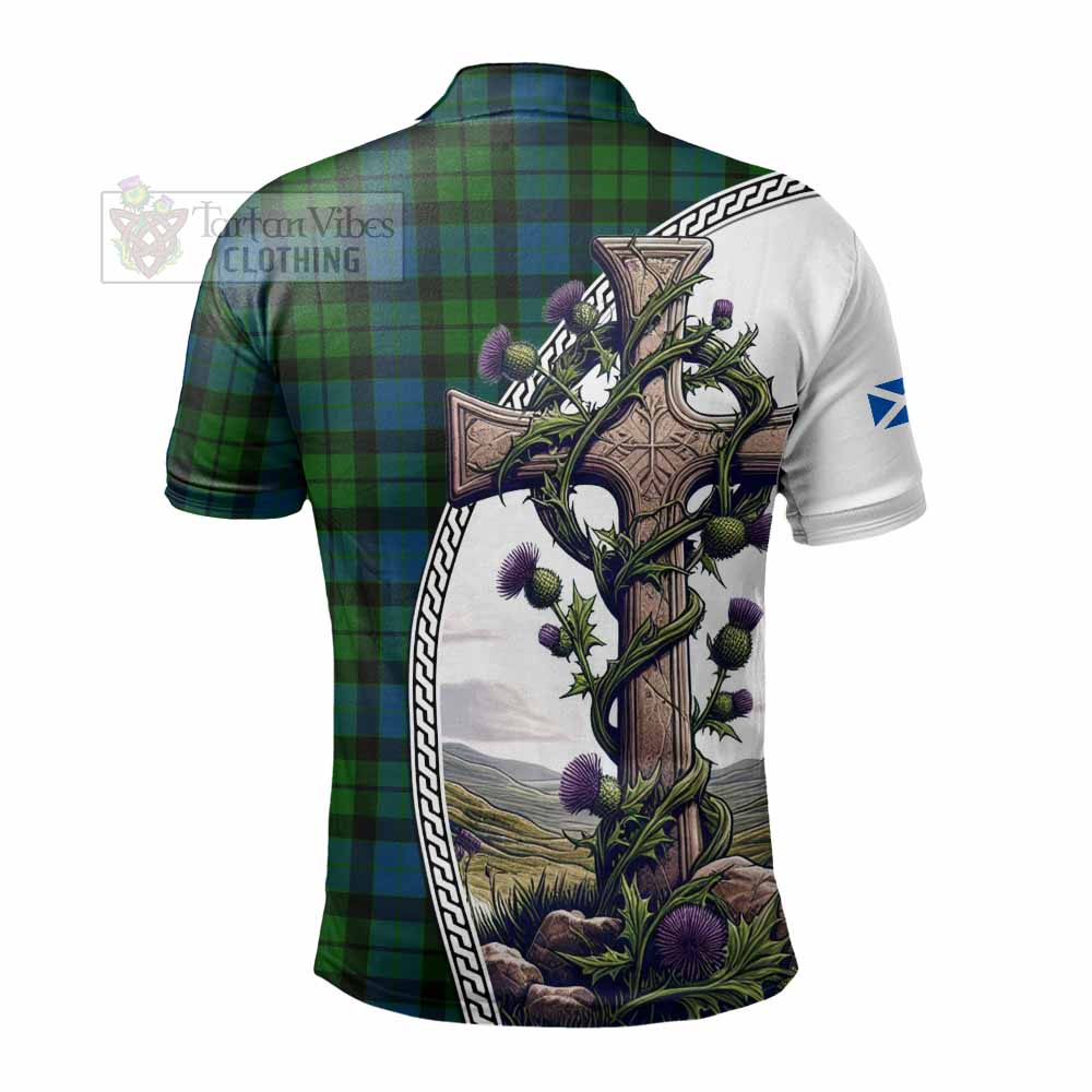 Tartan Vibes Clothing MacKay (McKay) Tartan Polo Shirt with Family Crest and St. Andrew's Cross Accented by Thistle Vines