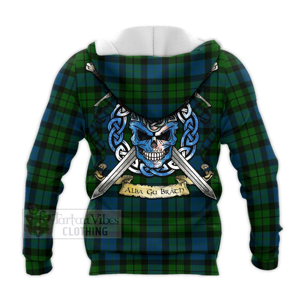 Tartan Vibes Clothing MacKay (McKay) Tartan Knitted Hoodie with Family Crest Celtic Skull Style