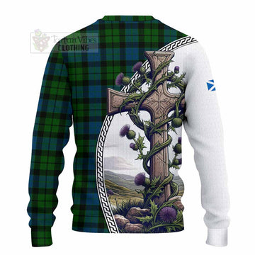 MacKay (McKay) Tartan Knitted Sweater with Family Crest and St. Andrew's Cross Accented by Thistle Vines