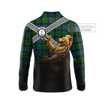 MacKay (McKay) Crest Tartan Long Sleeve Polo Shirt with Golden Lion Emblem Celtic Style - Tartan Vibes Clothing
