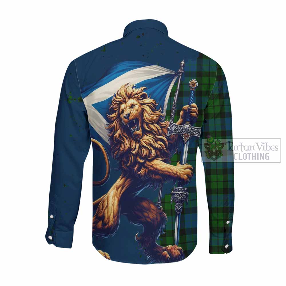 Tartan Vibes Clothing MacKay (McKay) Tartan Family Crest Long Sleeve Button Shirt with Scottish Majestic Lion