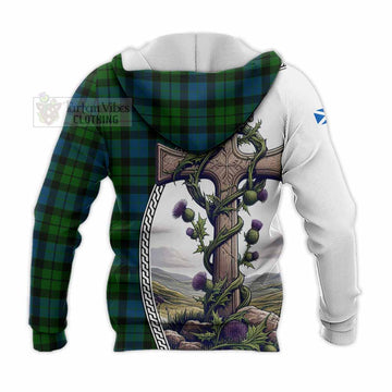 MacKay (McKay) Tartan Knitted Hoodie with Family Crest and St. Andrew's Cross Accented by Thistle Vines