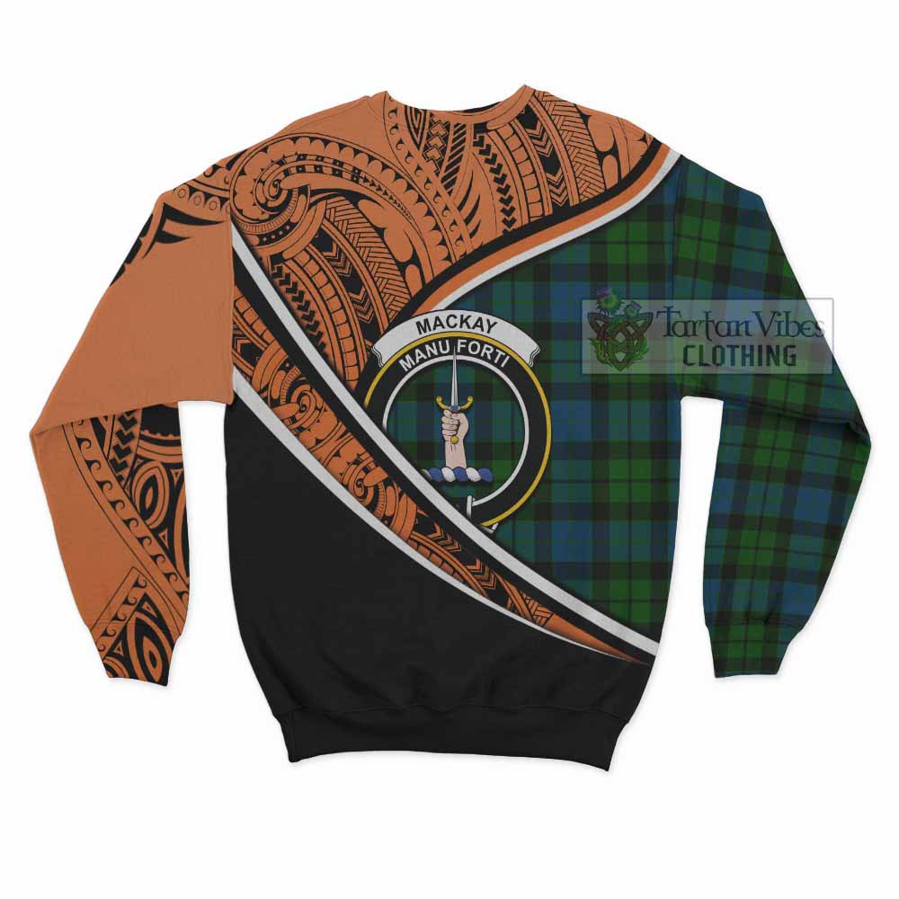 Tartan Vibes Clothing MacKay (McKay) Crest Tartan Sweatshirt with Maori Tattoo Style - Orange Version