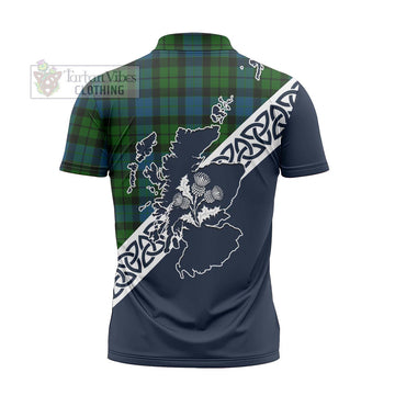 MacKay (McKay) Tartan Zipper Polo Shirt Featuring Thistle and Scotland Map