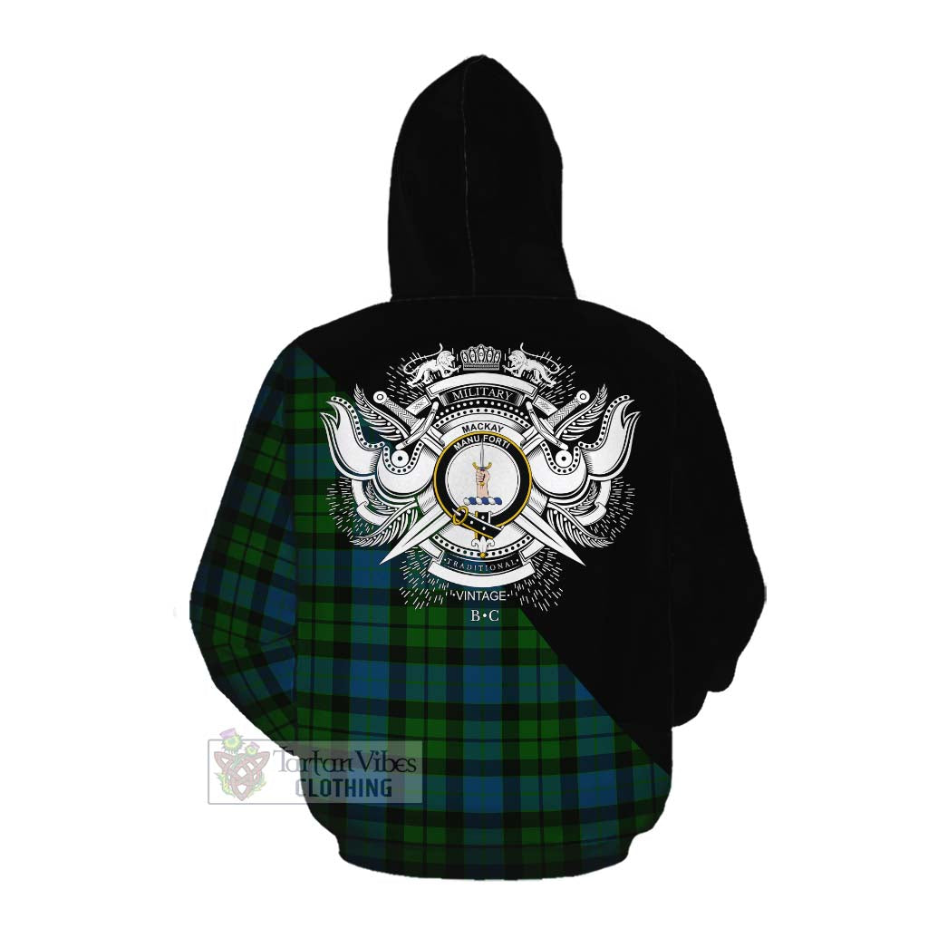 Tartan Vibes Clothing MacKay (McKay) Tartan Cotton Hoodie with Family Crest and Military Logo Style