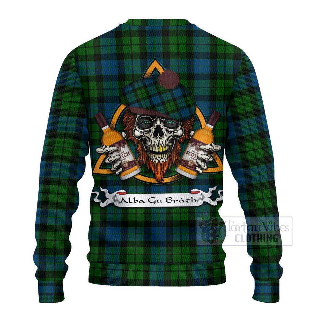 Tartan Vibes Clothing MacKay (McKay) Tartan Knitted Sweater with Family Crest and Bearded Skull Holding Bottles of Whiskey