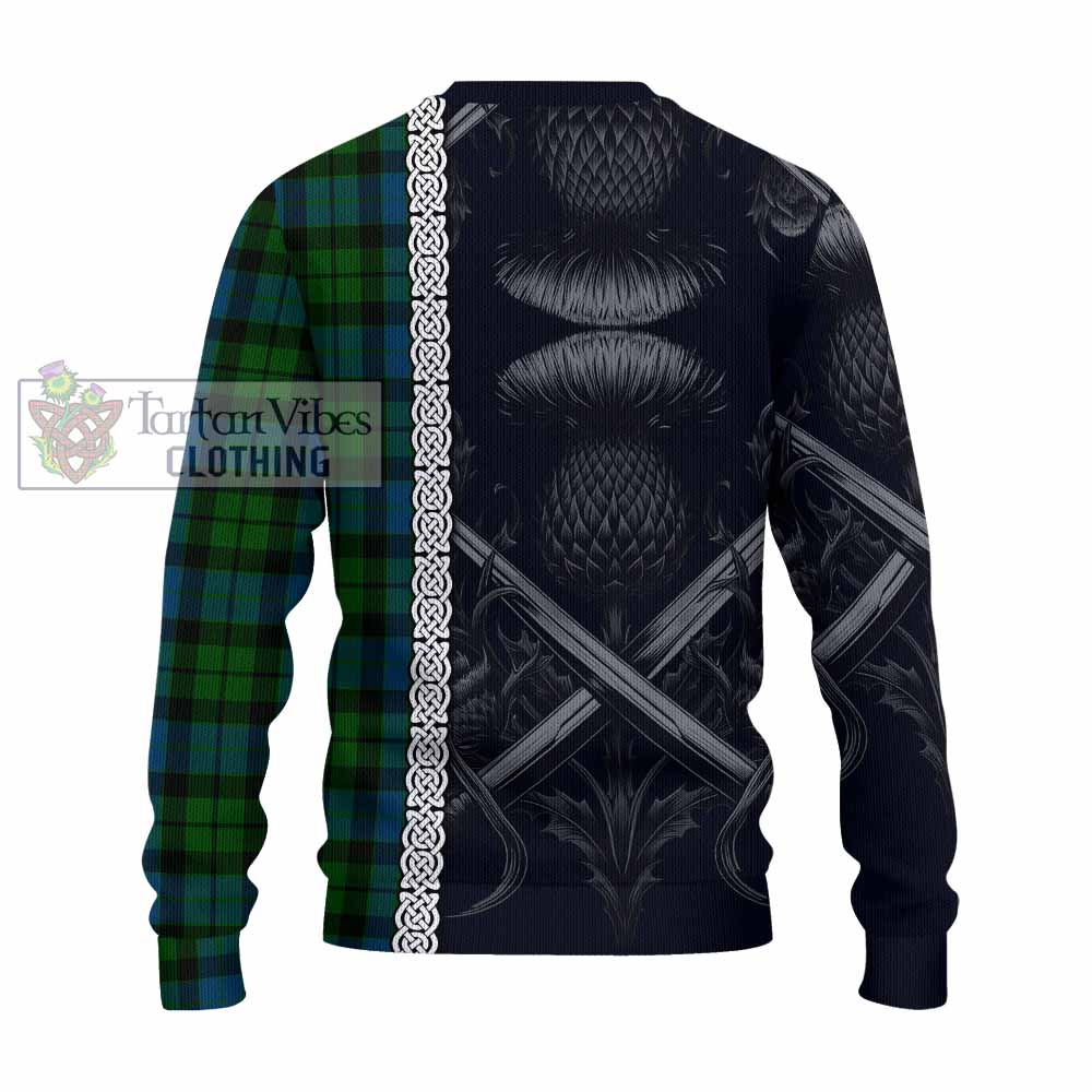 Tartan Vibes Clothing MacKay (McKay) Tartan Knitted Sweater with Family Crest Cross Sword Thistle Celtic Vibes