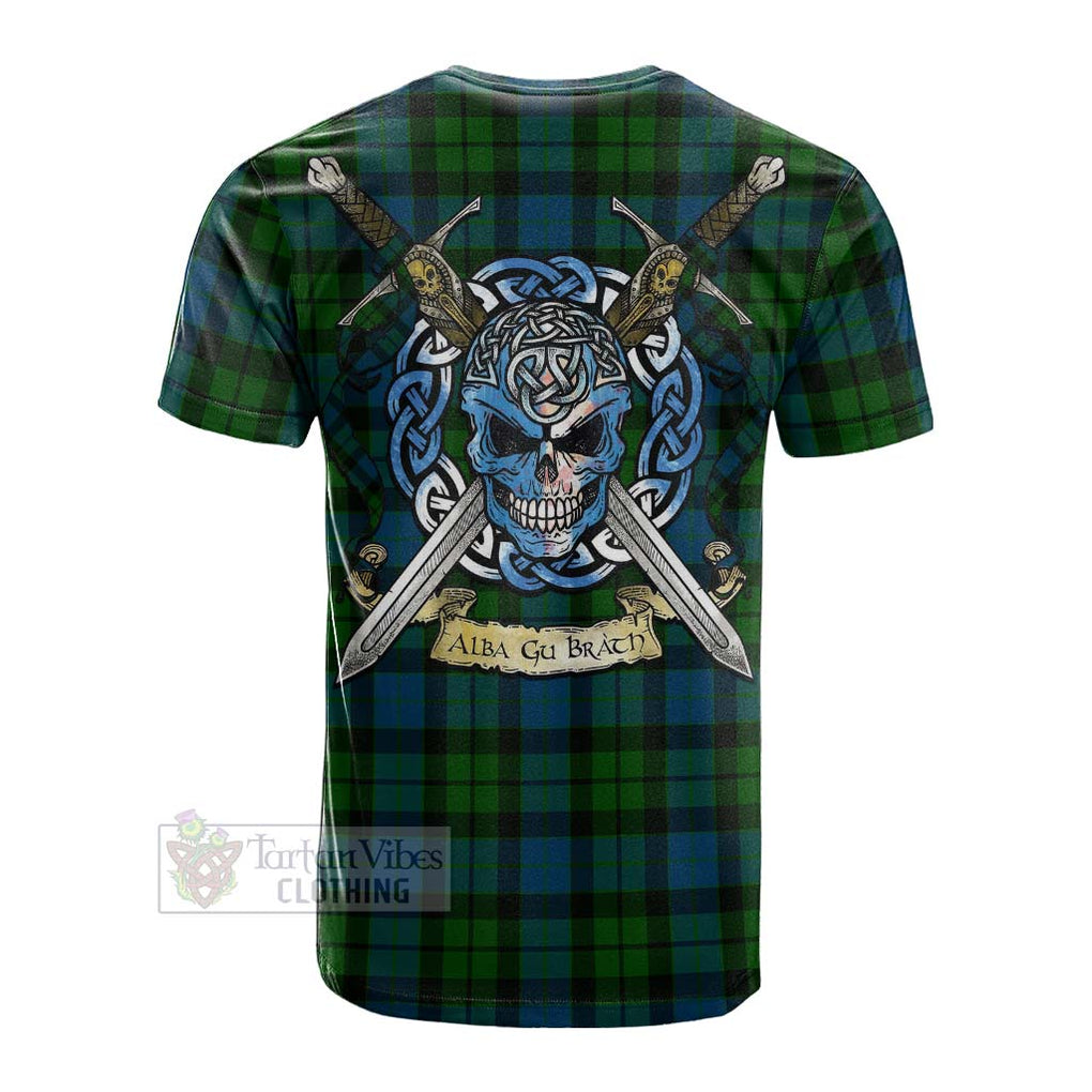 Tartan Vibes Clothing MacKay (McKay) Tartan Cotton T-shirt with Family Crest Celtic Skull Style