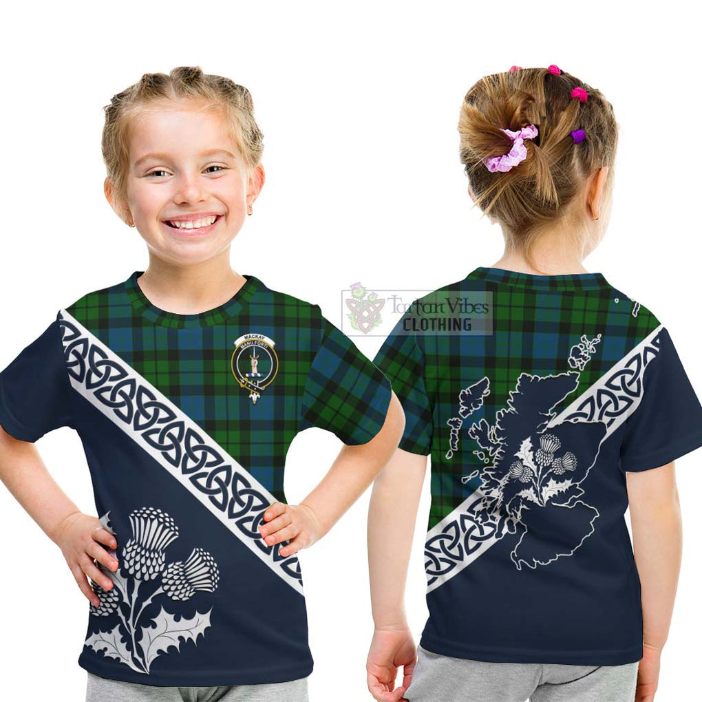 Tartan Vibes Clothing MacKay (McKay) Tartan Kid T-Shirt Featuring Thistle and Scotland Map