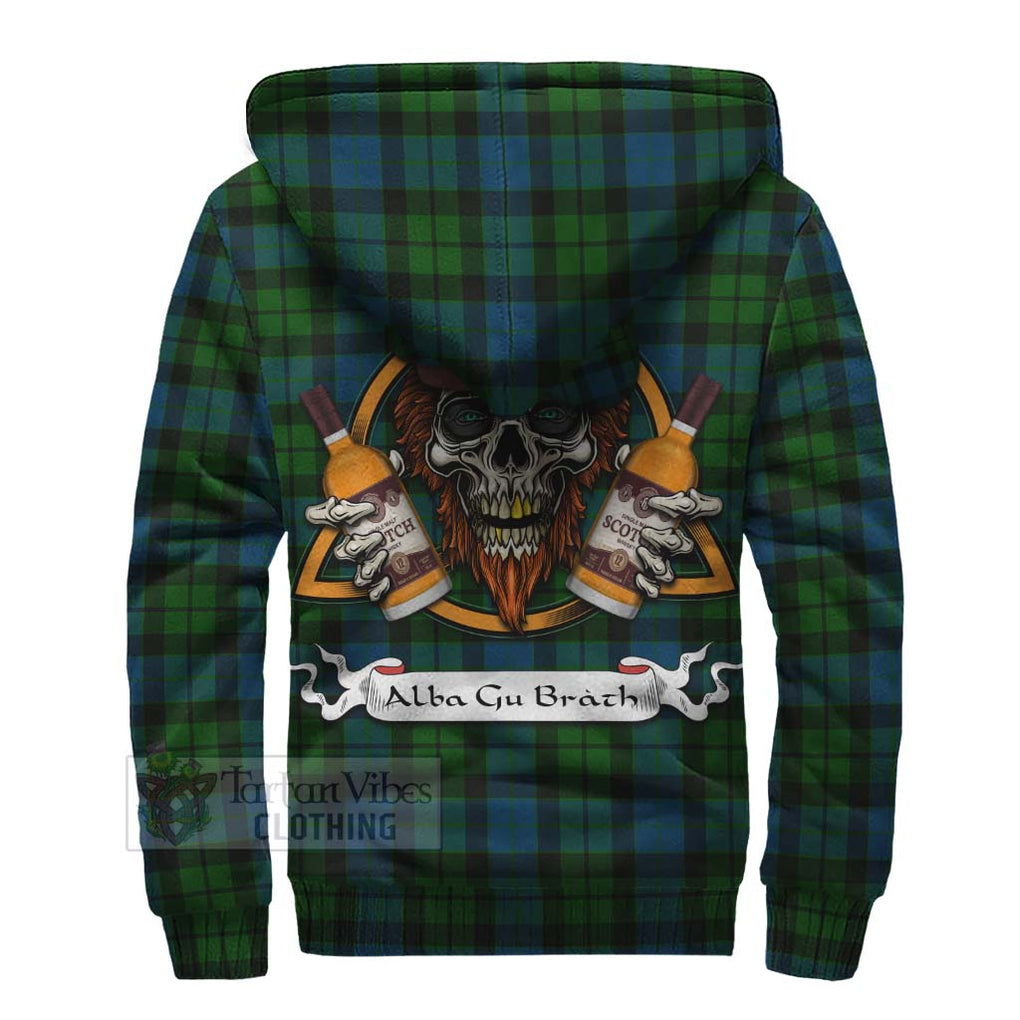 Tartan Vibes Clothing MacKay (McKay) Tartan Sherpa Hoodie with Family Crest and Bearded Skull Holding Bottles of Whiskey