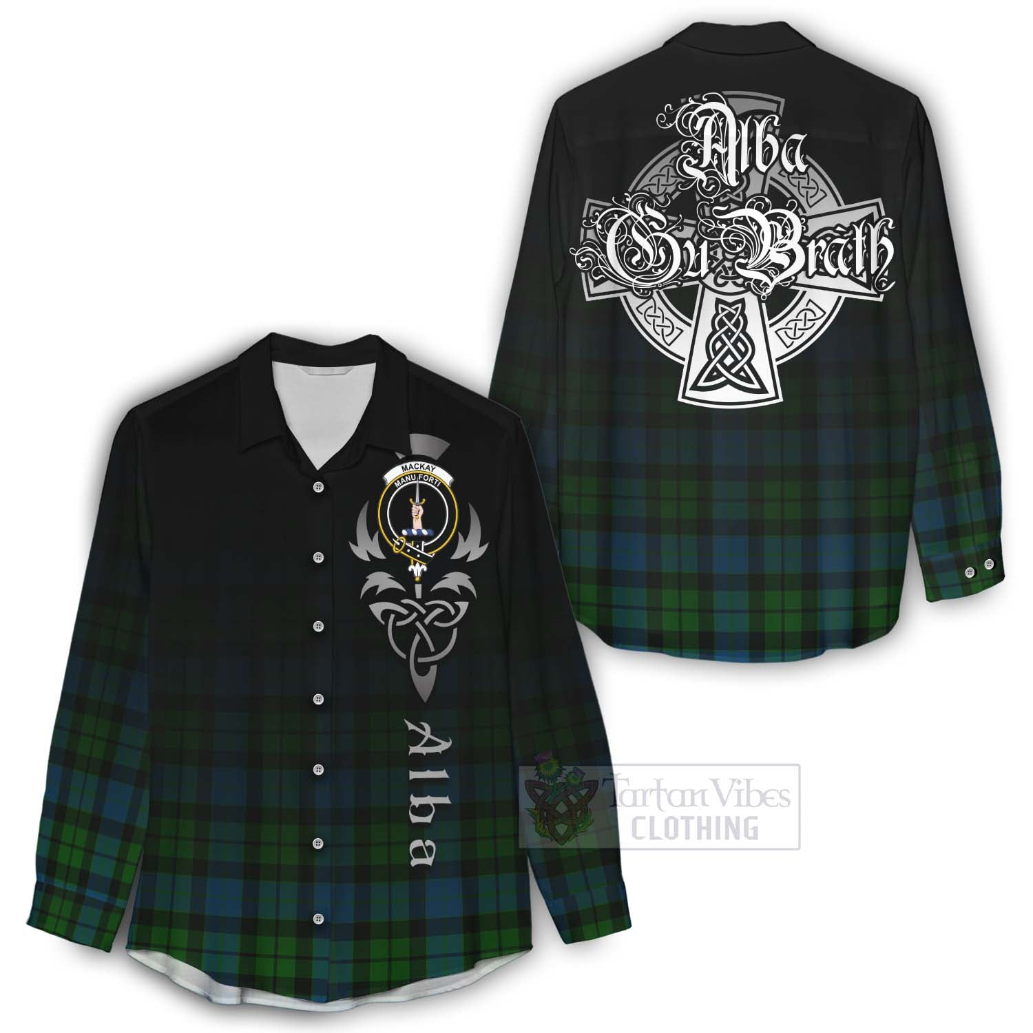 Tartan Vibes Clothing MacKay (McKay) Tartan Women's Casual Shirt Featuring Alba Gu Brath Family Crest Celtic Inspired