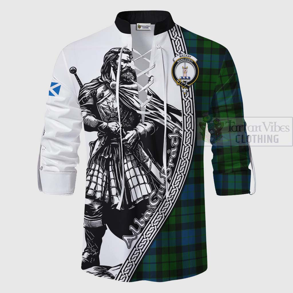 Tartan Vibes Clothing MacKay (McKay) Tartan Clan Crest Ghillie Kilt Shirt with Highlander Warrior Celtic Style