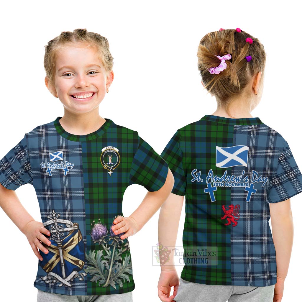 MacKay (McKay) Tartan Kid T-Shirt Happy St. Andrew's Day Half Tartan Style - Tartan Vibes Clothing