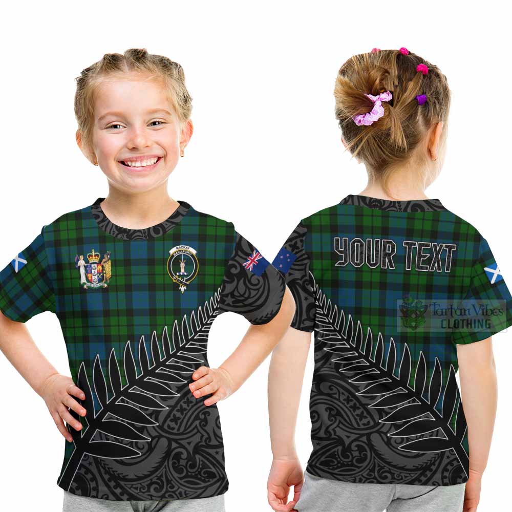 Tartan Vibes Clothing MacKay (McKay) Crest Tartan Kid T-Shirt with New Zealand Silver Fern Half Style