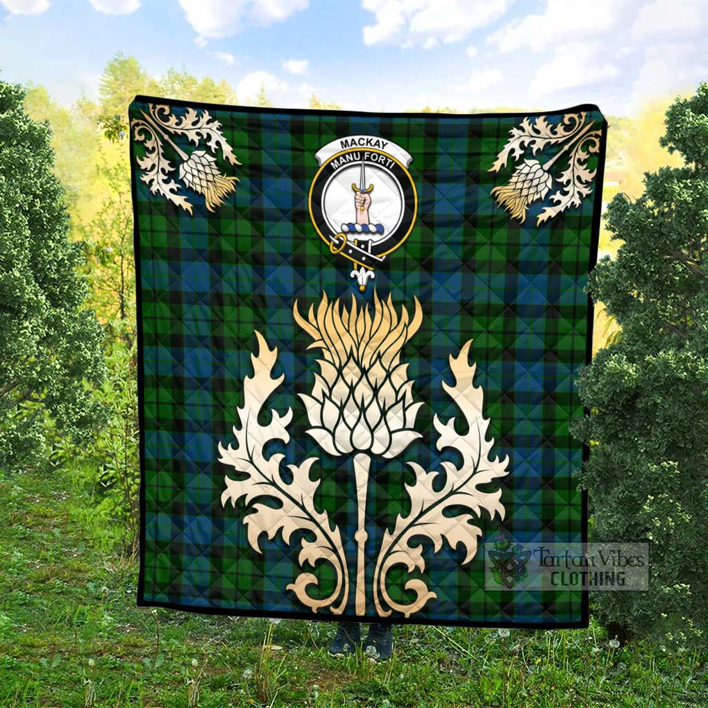 Tartan Vibes Clothing MacKay (McKay) Tartan Quilt with Family Crest and Golden Thistle Style