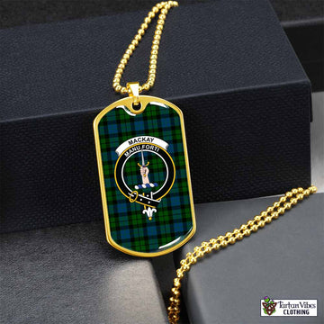 MacKay (McKay) Tartan Dog Tag Necklace with Family Crest