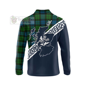 MacKay (McKay) Tartan Long Sleeve Polo Shirt Featuring Thistle and Scotland Map