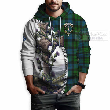 MacKay (McKay) Tartan Hoodie with Family Crest and St. Andrew's Cross Accented by Thistle Vines