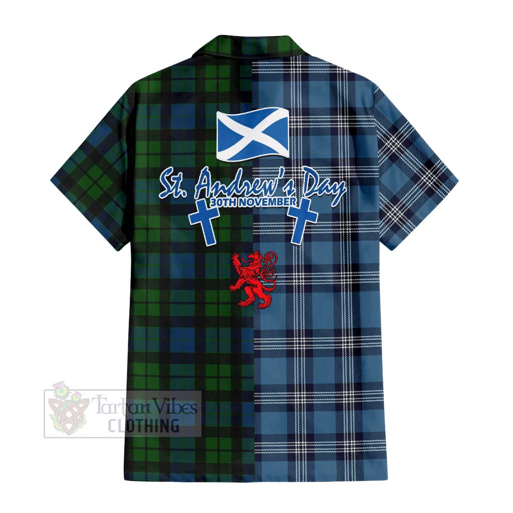 Tartan Vibes Clothing MacKay (McKay) Tartan Short Sleeve Button Shirt Happy St. Andrew's Day Half Tartan Style